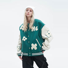 Load image into Gallery viewer, Embroidered Flowers Varsity Jacket
