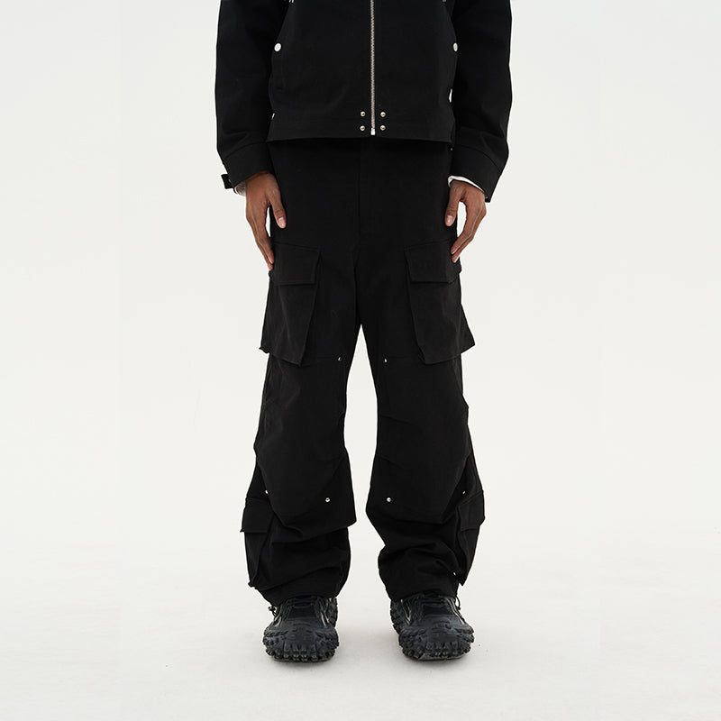 Drawstrings Folded Pockets Trousers