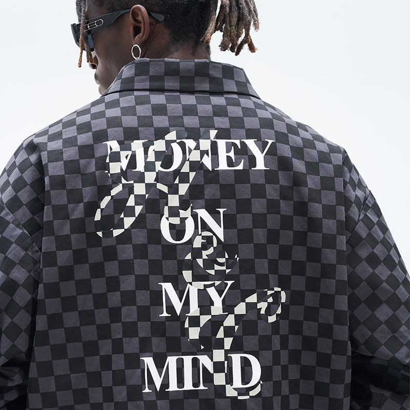 Checkerboard Printed Zipper Jacket