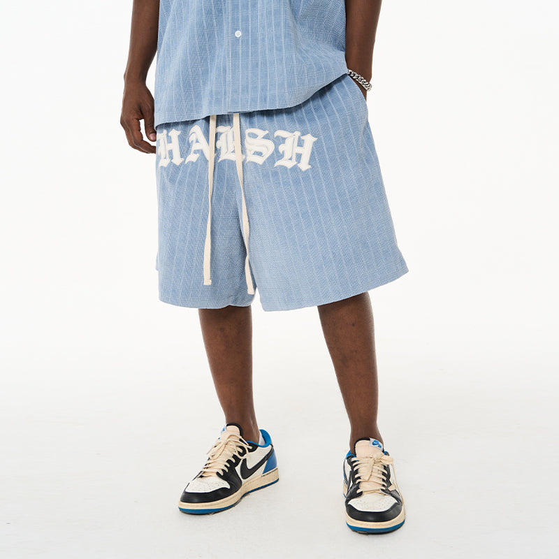 Embroidered Gothic Logo Checkered Shorts