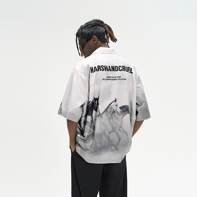 Desert Horses Printed Cuban Shirt