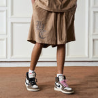 Gothic Logo Suede Shorts