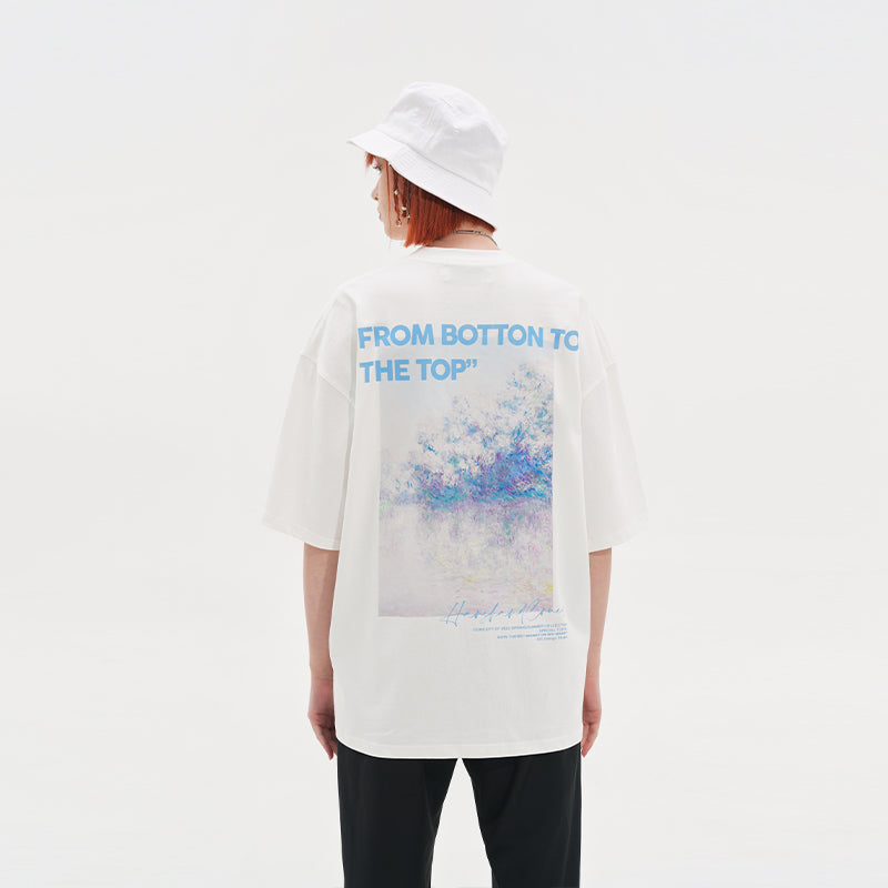 Monet Oil Painting Handwriting Logo Printed Tee
