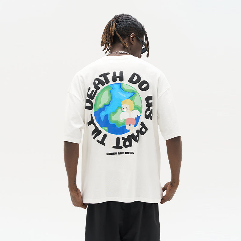 Slogan Ring Handpainted Earth Printed Tee