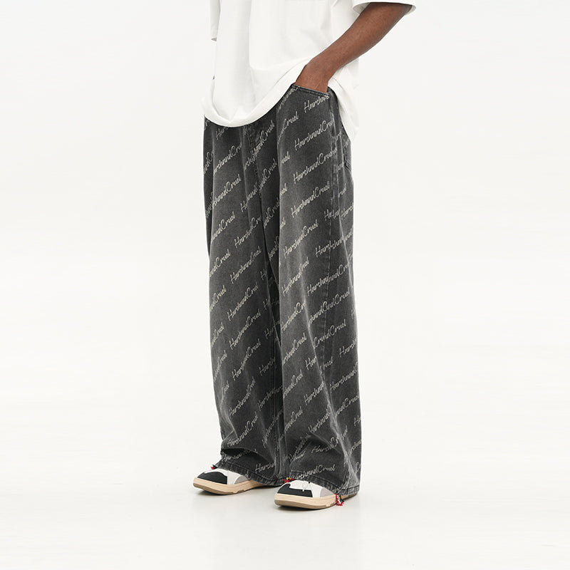 All Over Logo Printed Denim