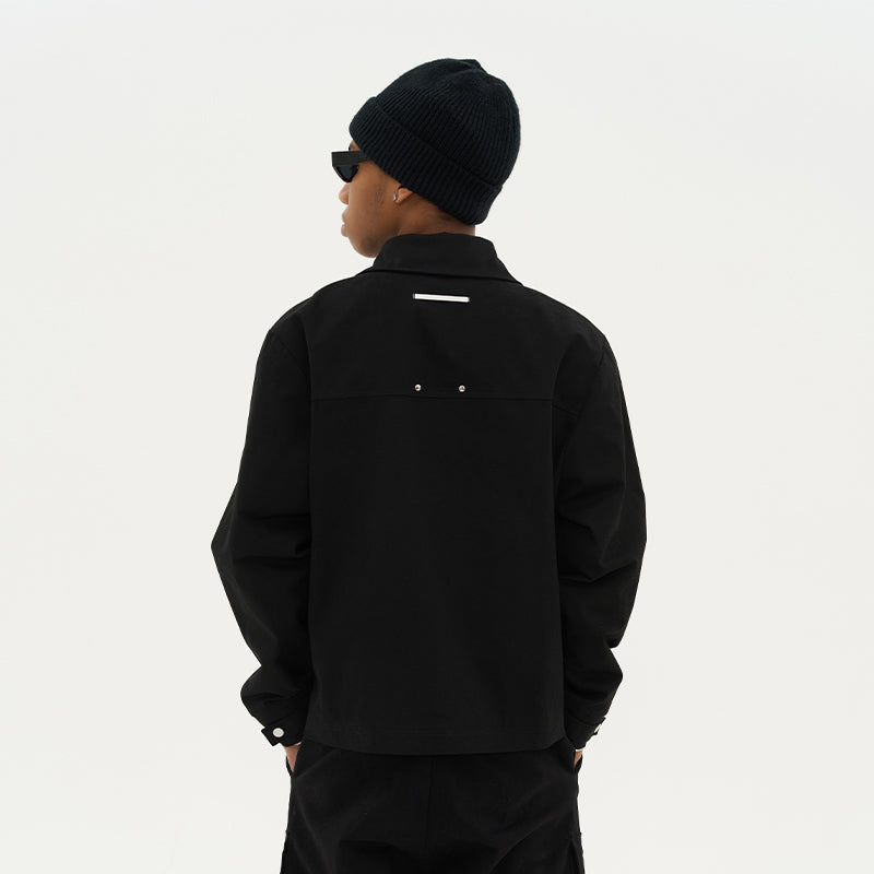 Asymmetrical Pockets Zipper Buttons Jacket