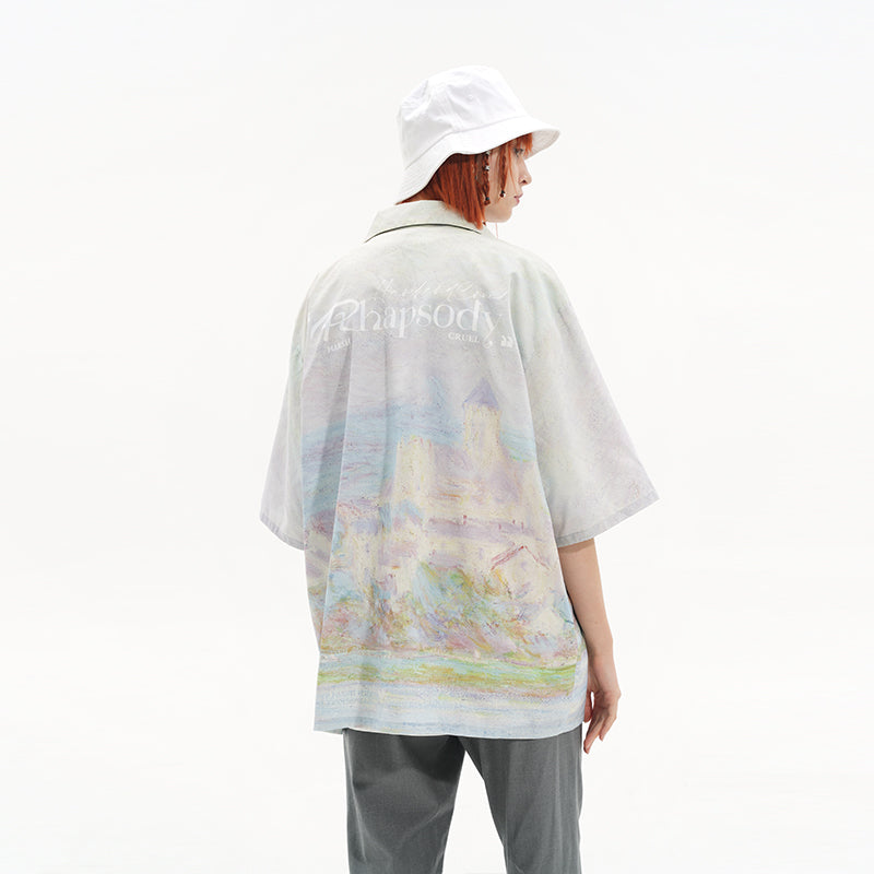 Monet vintage oil painting full print Cuban Shirt