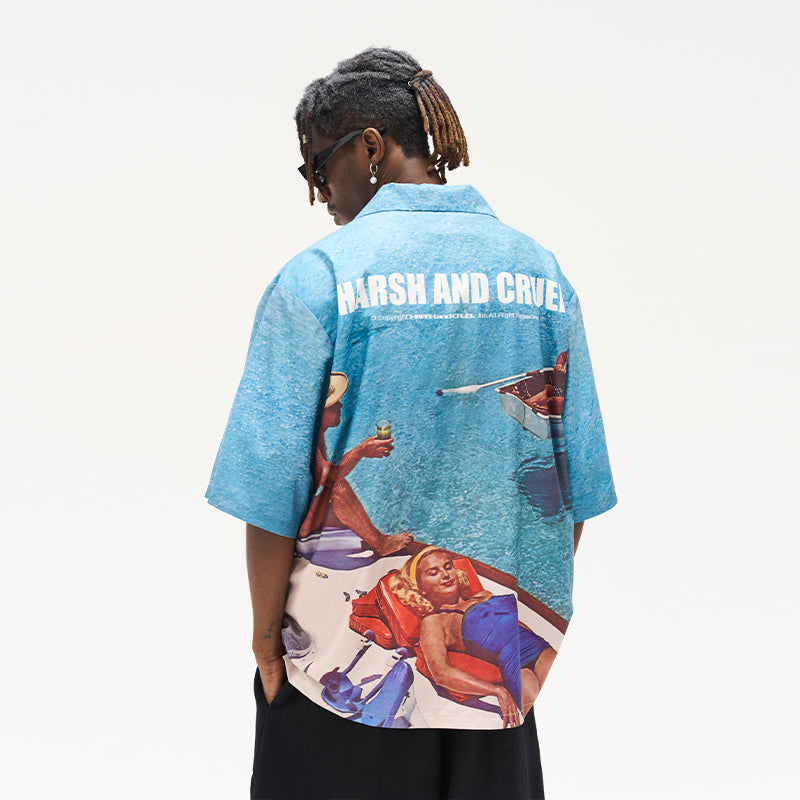 Retro Boat Full Print Cuban Shirt
