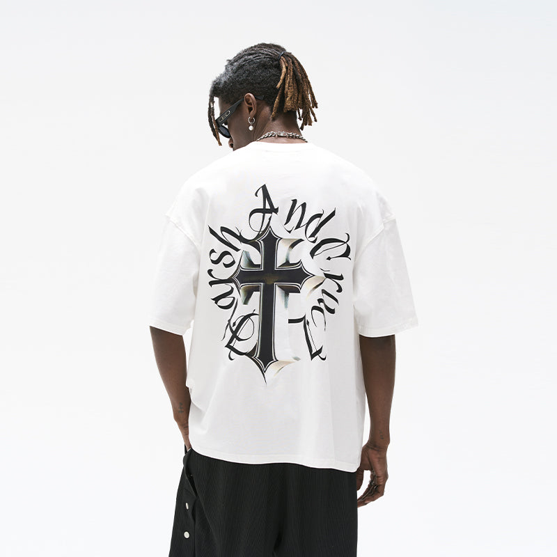 3D Gothic Cross Logo Ring Printed Tee