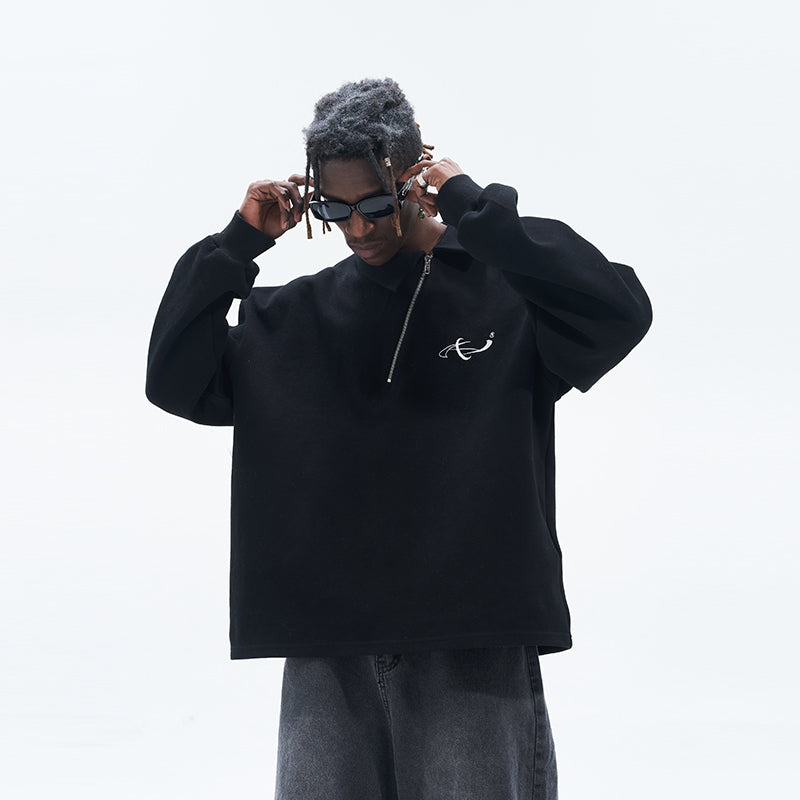 Zipper Asymmetric Polo Shirt