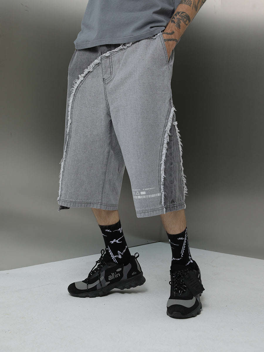 Stitched Washed Denim Shorts