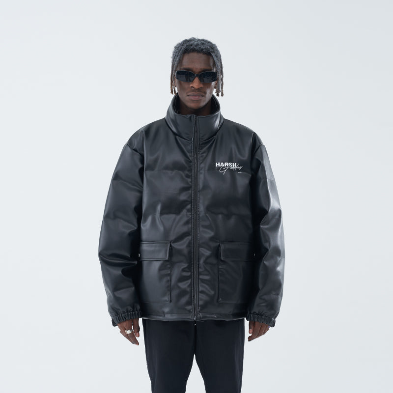 Pockets Leather Down Jacket