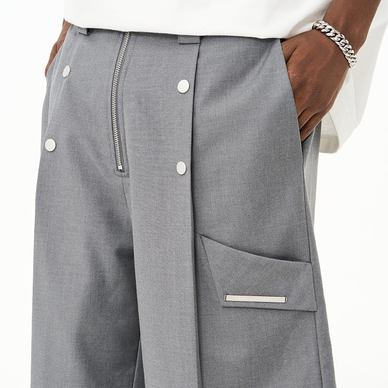 Irregular Pleated Buttons Suit Shorts