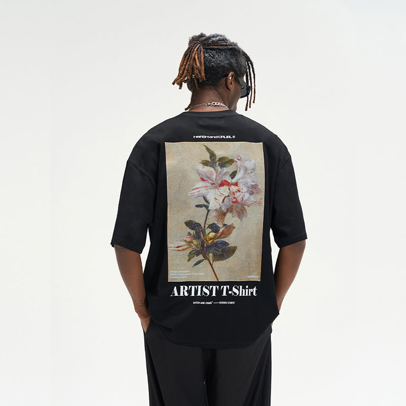 Retro Oil Painting Flower Loose Tee