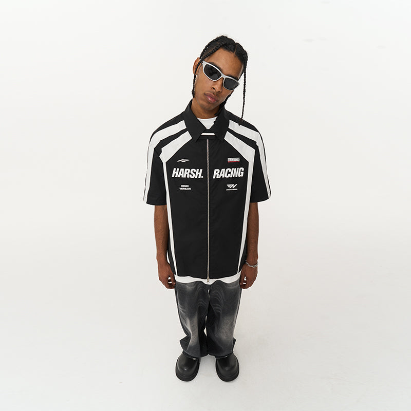 Splicing Irregular Racing Logo Shirt
