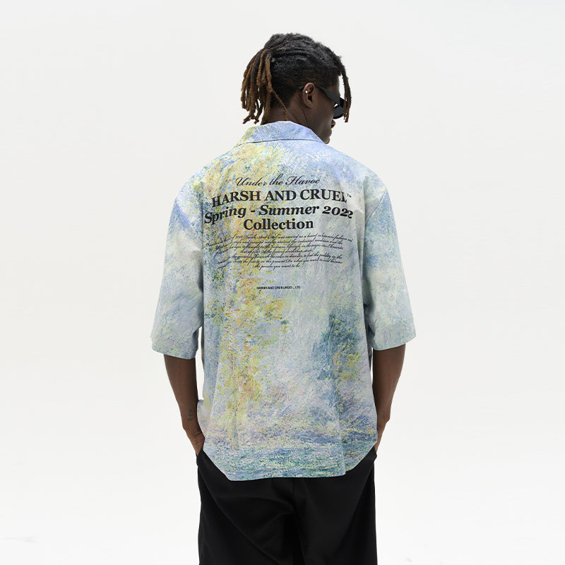 Impressionist Forest Landscape Full Print Cuban Shirt