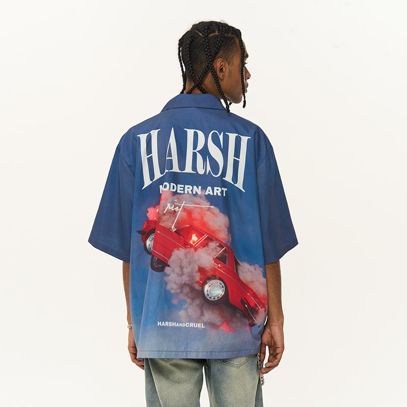 Car Explosion Cuban Shirt