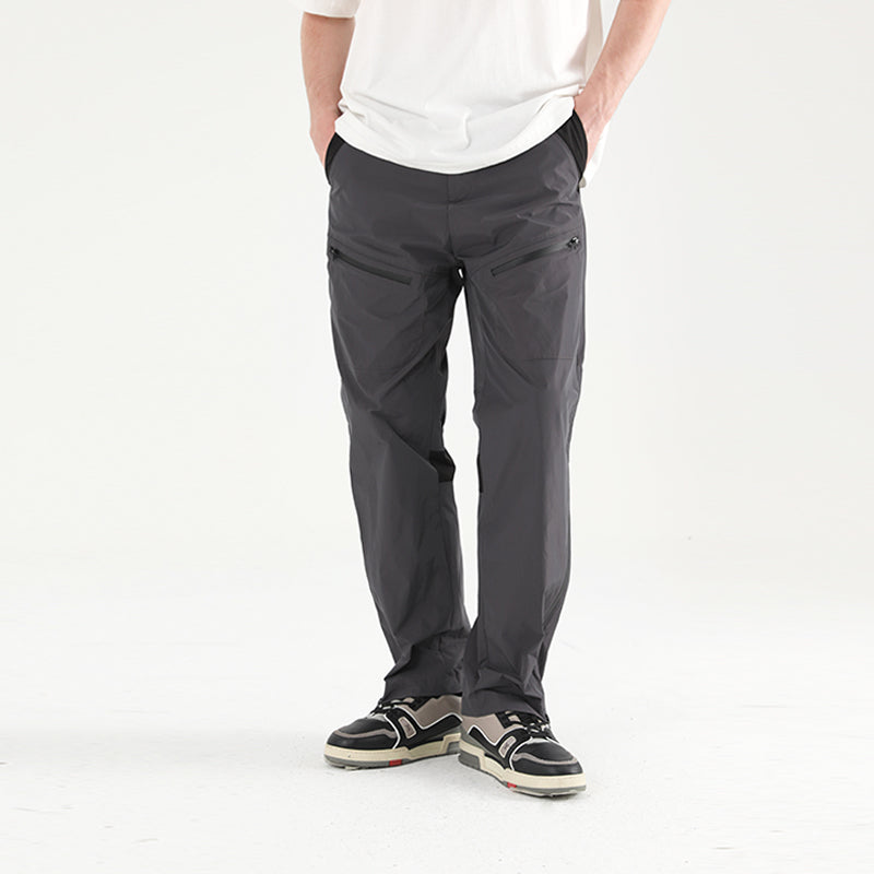 Functional Zipper Nylon Straight Trousers