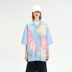 Handpainted Cartoon Flowers Printed Cuban Shirt