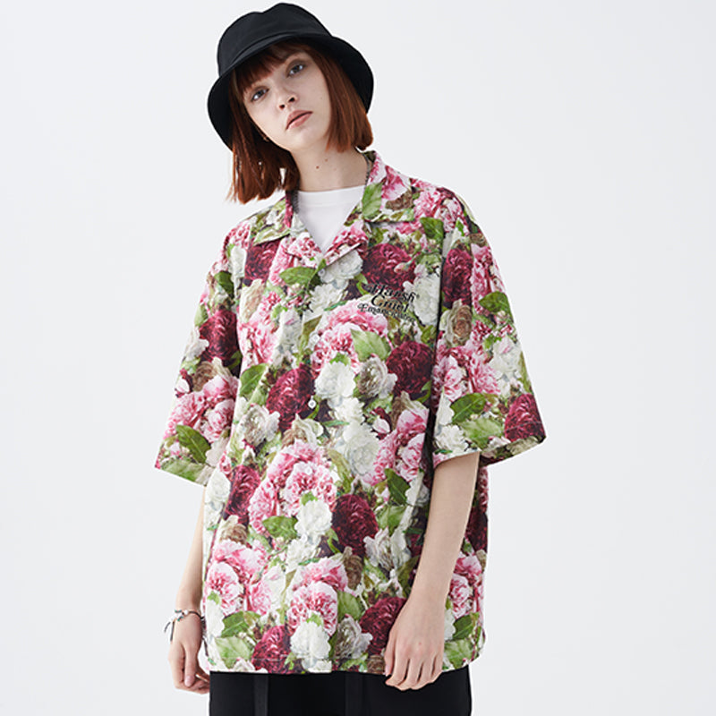 Retro Oil Painting Floral Full Print Cuban Shirt