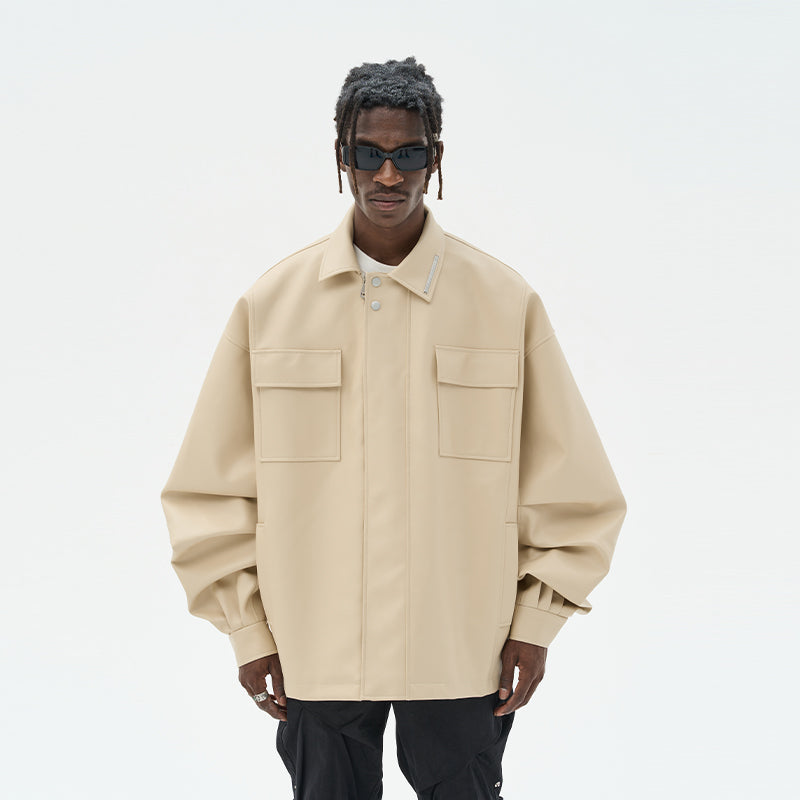 Minimal Faux leather Logo Jacket