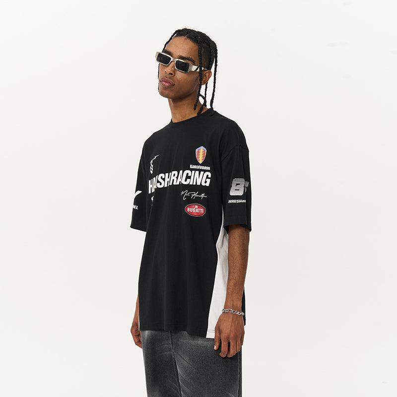 Round Neck Logo Racing Printed Tee