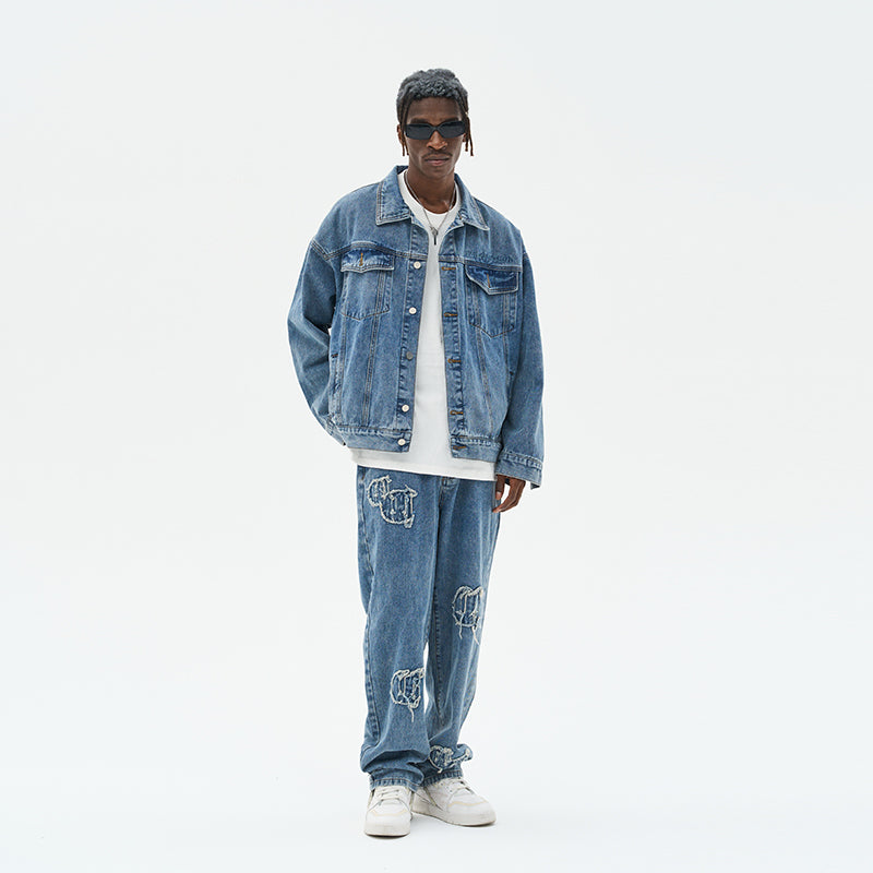 Distressed Gothic Logo Denim Jacket