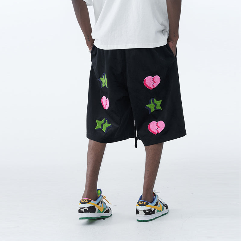 Embroidered Broken Heart Velvet Shorts