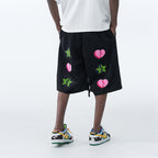 Embroidered Broken Heart Velvet Shorts