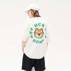 Cartoon Tiger Logo Ring Printed Tee