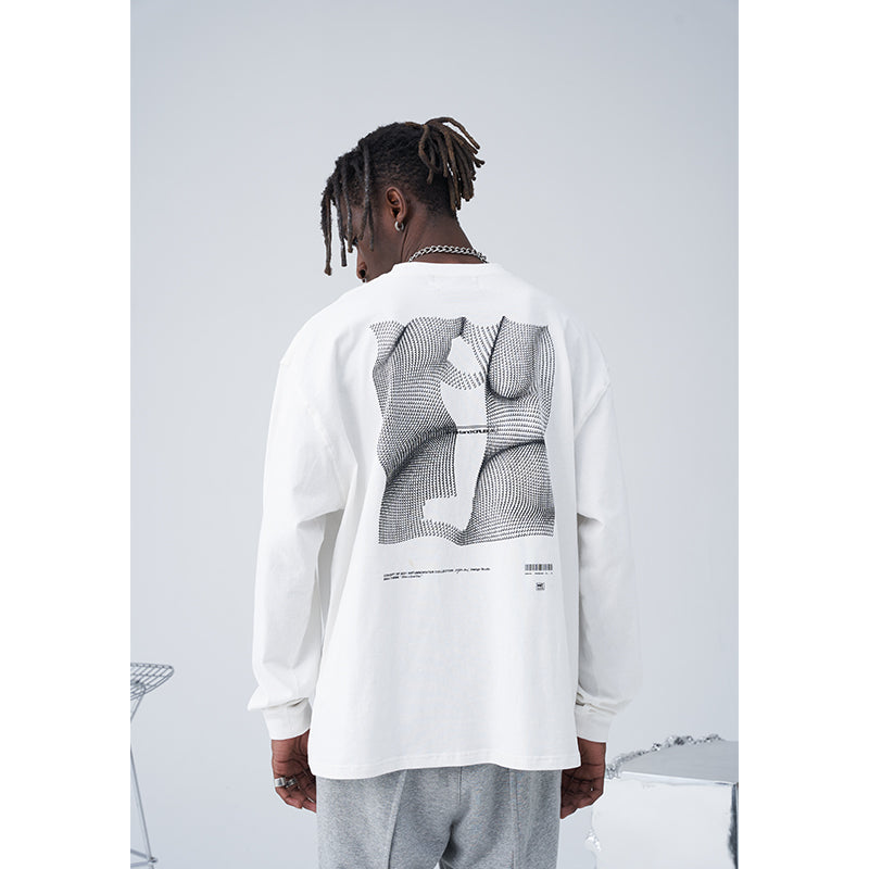 3D Grid Print Long Sleeved Tee