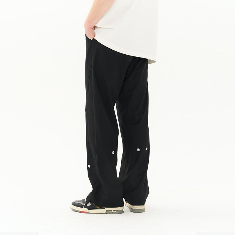 Magnetic Buttons Stitching Loose Trousers