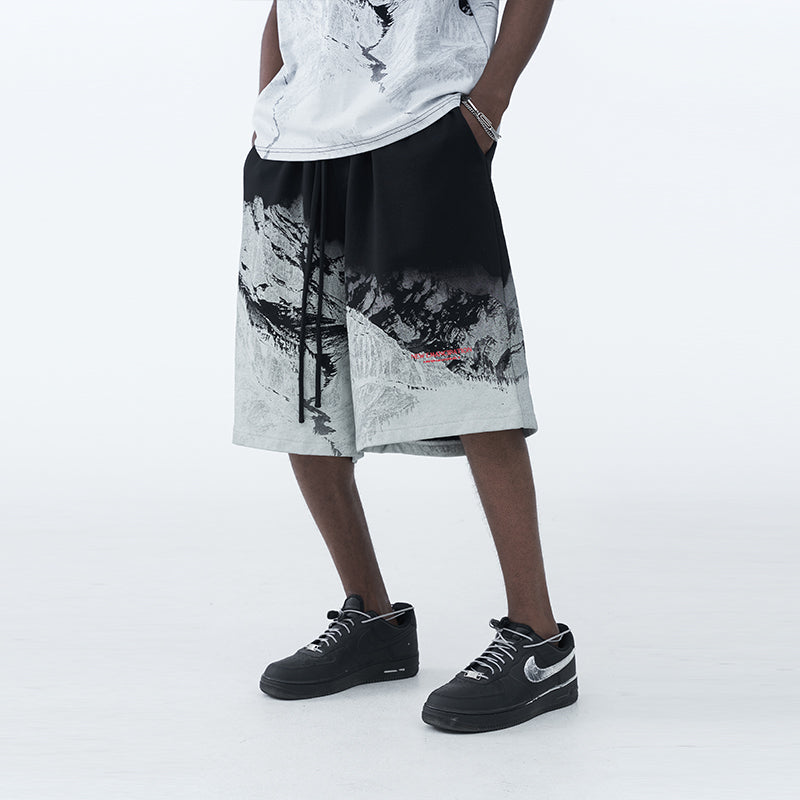 Mountain Print Loose Shorts