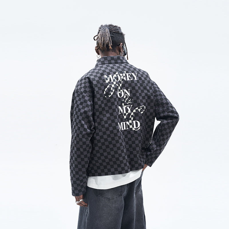Checkerboard Printed Zipper Jacket