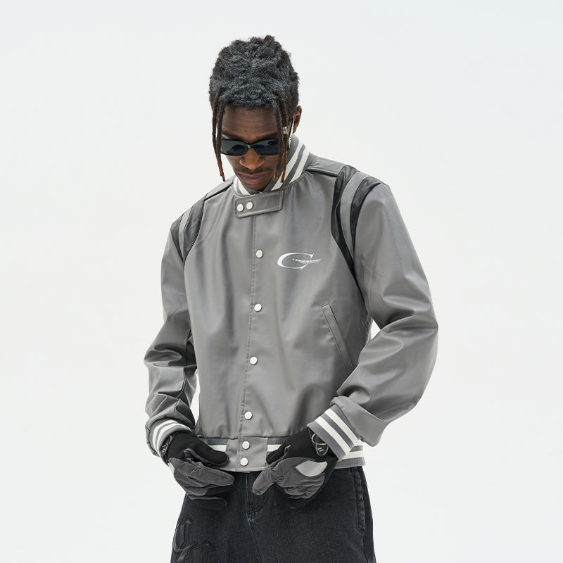 Contrast Panels Faux Leather Jacket