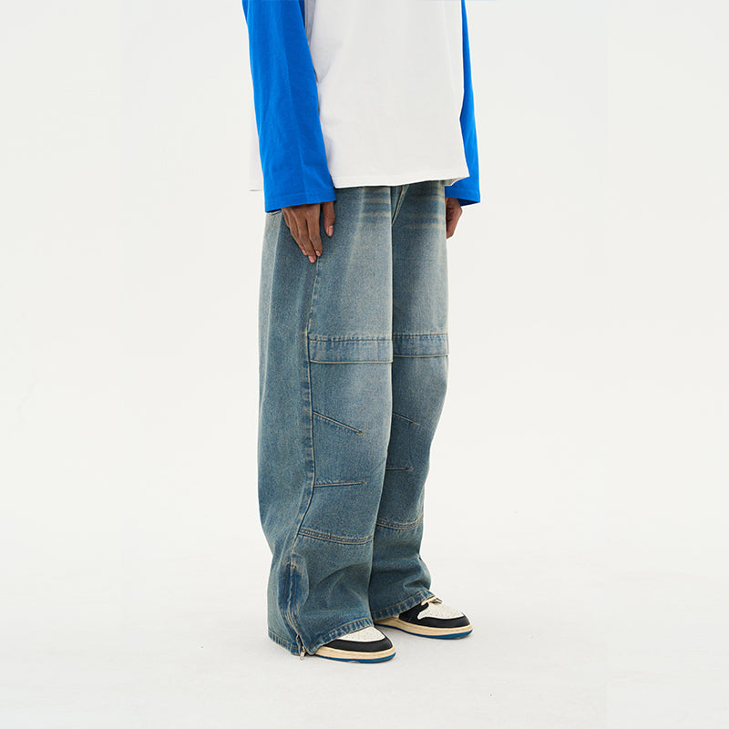 Stitching Pleated Loose Denim