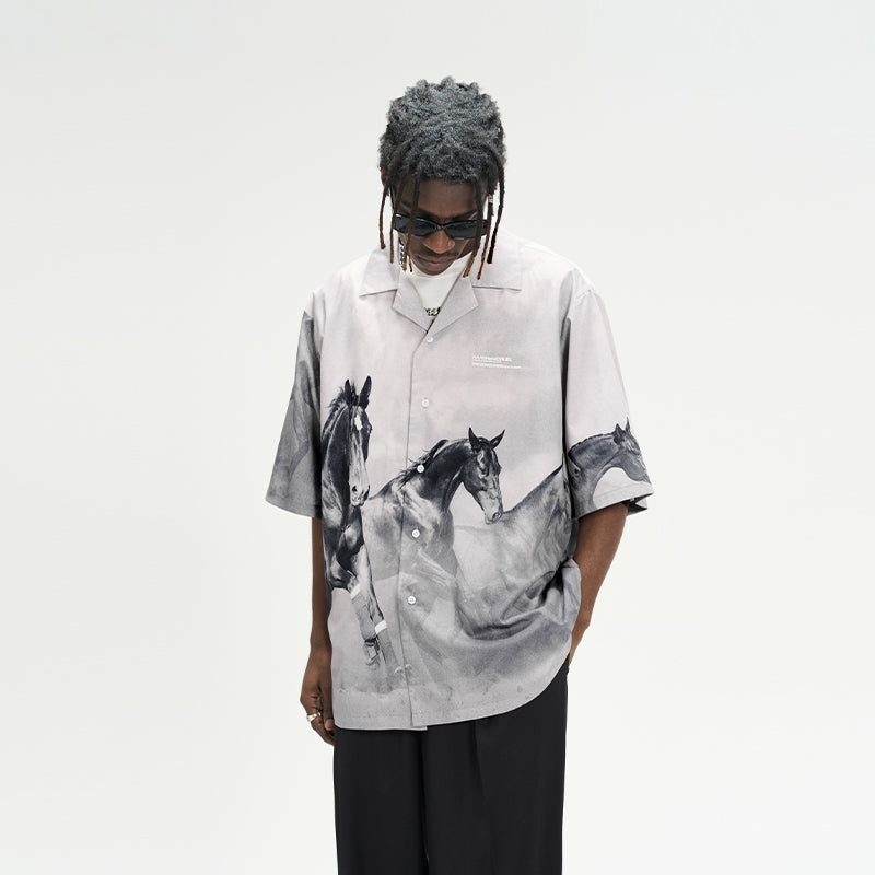 Desert Horses Printed Cuban Shirt
