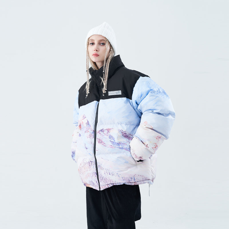 Oil Painting Mountain Landscape Down Jacket