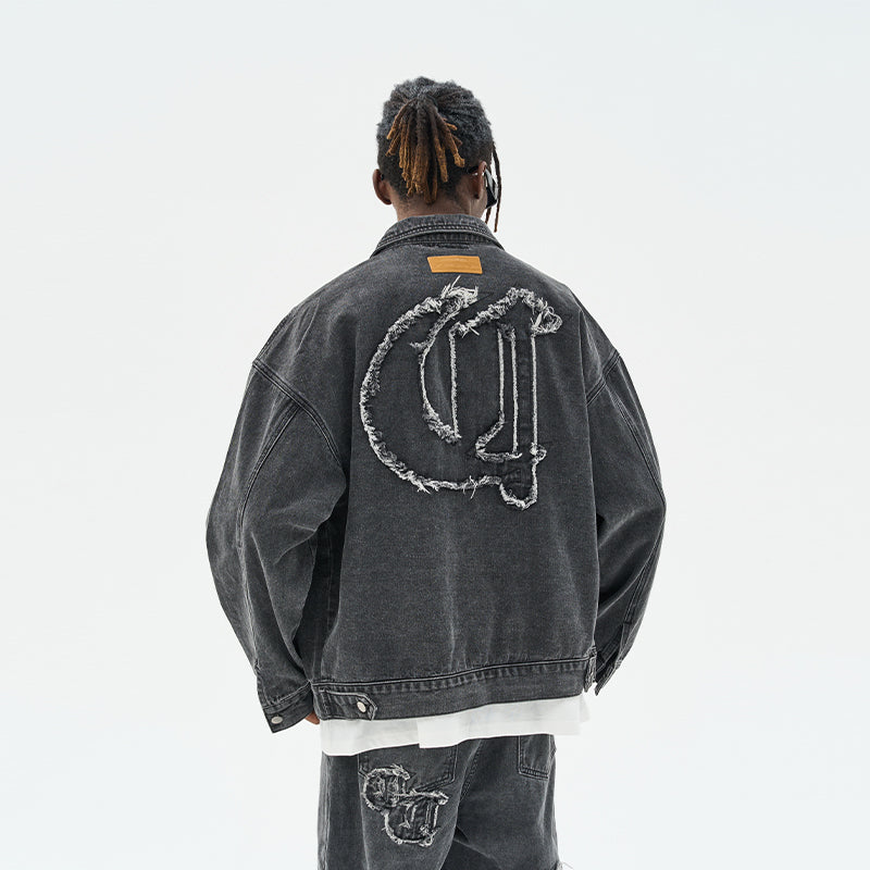 Distressed Gothic Logo Denim Jacket