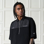 Splicing Embroidered Zipper Polo Shirt