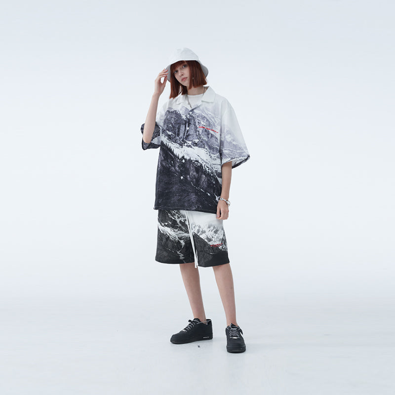 Mountain Print Loose Shorts