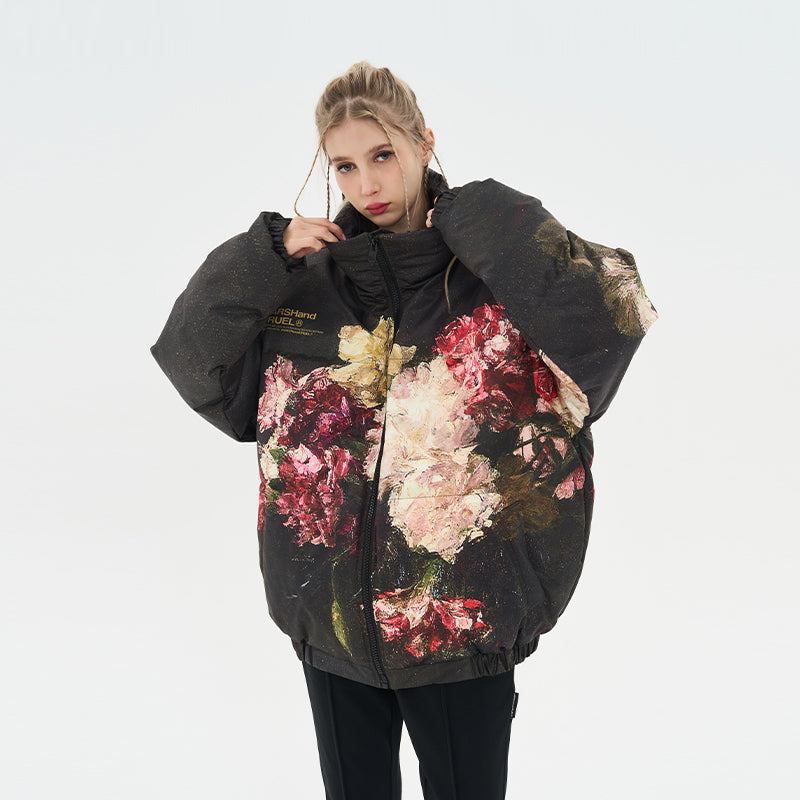 Oil Painting Flowers Full Print Down Jacket