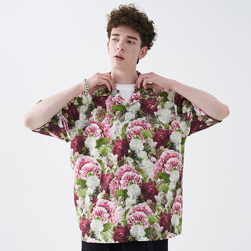 Retro Oil Painting Floral Full Print Cuban Shirt