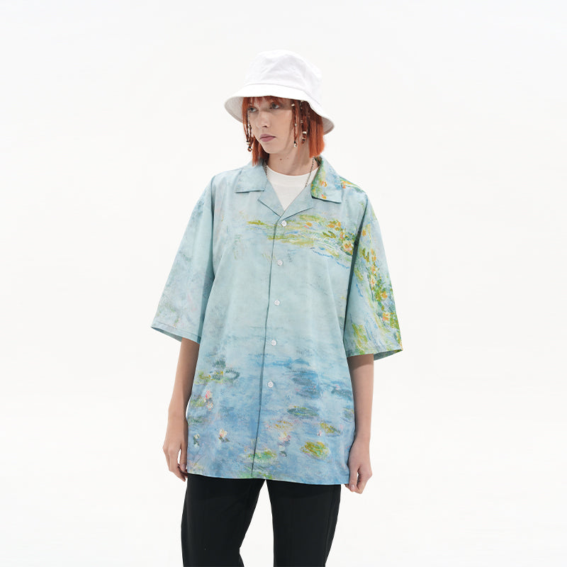 Monet Sunset Landscape Oil Painting Printed Shirt