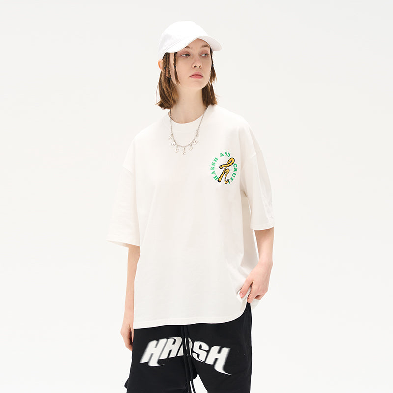 Cartoon Tiger Logo Ring Printed Tee