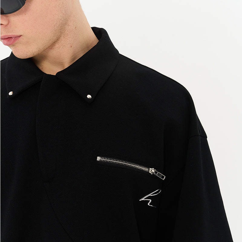 Zipper Pocket Deconstructed Polo Shirt