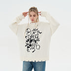 Hand Drawn Flowers Knit Sweater