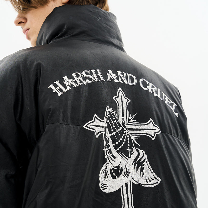 Religious Cross Embroidered Varsity Jacket