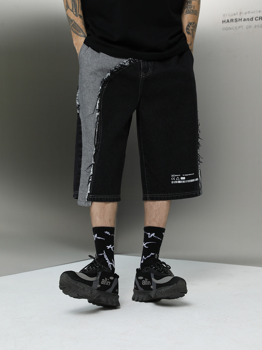 Stitched Washed Denim Shorts