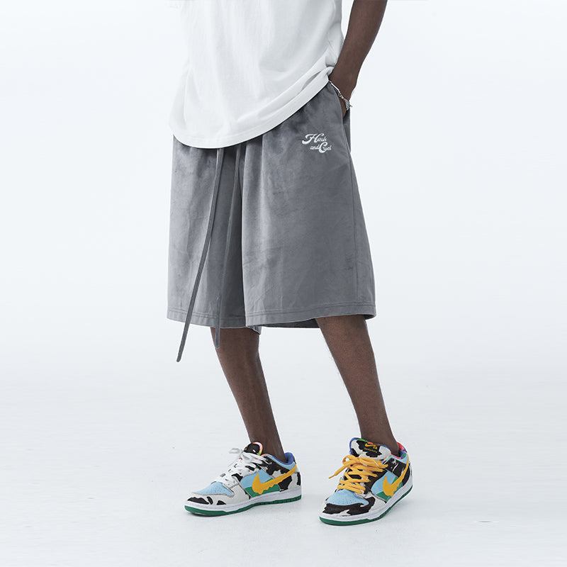 Embroidered Broken Heart Velvet Shorts